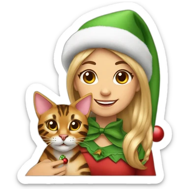 female christmas elf with a bengal cat sticker