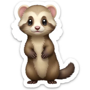 cinematic-[ferret]-realistic-full- long elongated body-standing-emoji,-tiny-paws-tucked-close,-head-tilted-dramatically,-fluffy-[sable]-fur,-simplified-yet-realistic-focused-features,-highly-detailed,-glowing-with-an-almost-sarcastic-glow sticker