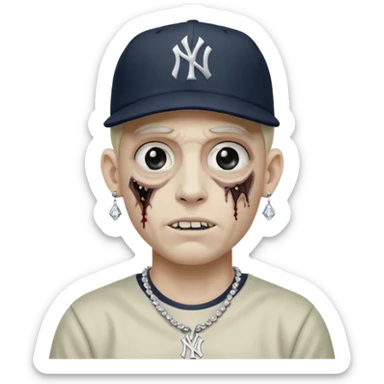 Zombie con aretes con una gorra new York yankee y una cadena de diamante hombre aretes pequeños y de negro y blanco  sticker