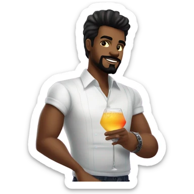 1 white bartender with facial hair and big quiff brunette hair mixing cocktail under disco ball sticker