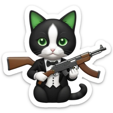 tuxedo cat with an ak47 gun sticker