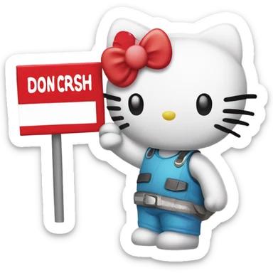 Hello kitty holding a sign that says “don’t crash out” sticker