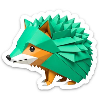 origami hedgehog half fox half hedgehog in color green mint rgb(168, 251, 211) the tail of fox A8FBD3 sticker