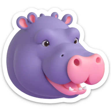 3D emoji style hippo face, side view, mouth open, simple and cute sticker