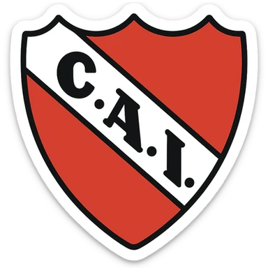 heraldic shield with three-pointed top and rounded base, white outline, red background, white diagonal band from top left to bottom right, black bold legible capitals 'C.A.I.' with black dots between letters, centered and spaced within band sticker