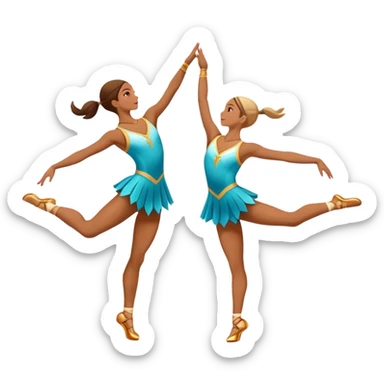 Icon for Sports Dance: a couple in competitive attire performing a synchronized dance with acrobatic moves, dance shoes, a rhythmic floor, and a competition backdrop. The icon should capture athleticism, technique, and acrobatic precision. Transparent background. sticker