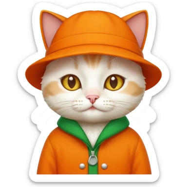 white cat with orange coat and green hat that says 'I'm cat', emoji style variation 2 sticker