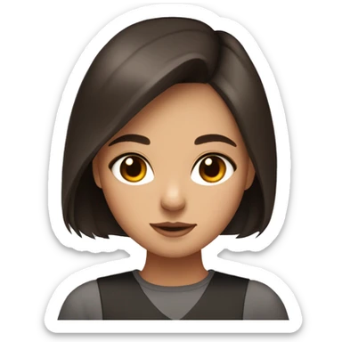 Brunette girl with brown eyes, with tricolor cat black white and orange face sticker