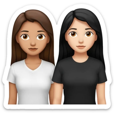 Dos mujeres juntas que una sea de color trigueña y de color blanca, cabello largo negro sea la de piel blanca y la de piel trigueña cabello castaño, tengan polo blanco sticker