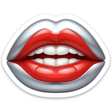 slightly parted lips, silver chrome material, glossy wet shine, seductive aesthetic sticker
