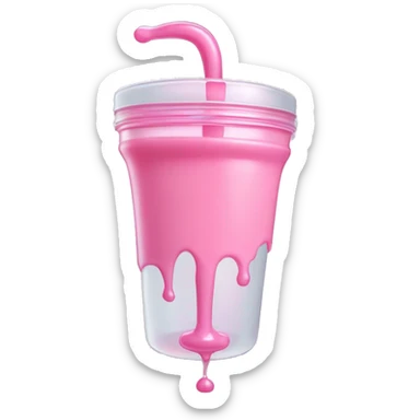 spilled sippy cup with pastel pink liquid and a distorted reflection sticker