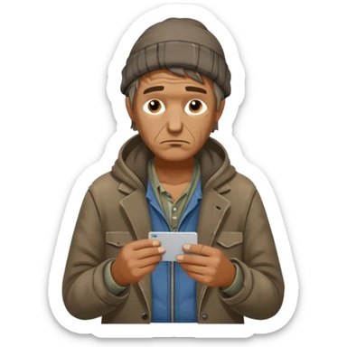 a homeless guy begging for money but with a card reader instead sticker