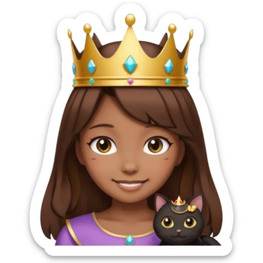  black cat kawaii brown hair girl with crown sticker