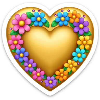 a golden heart studded with flowers sticker