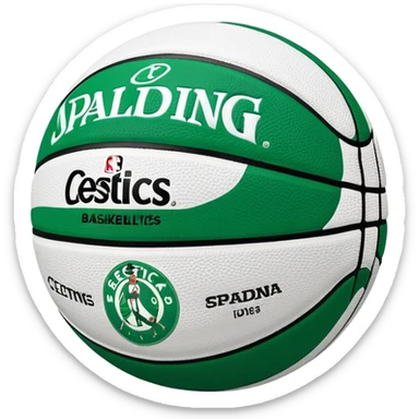 Minimalist green and white Spalding basketball with NBA logo, Celtics colors, iOS emoji style sticker