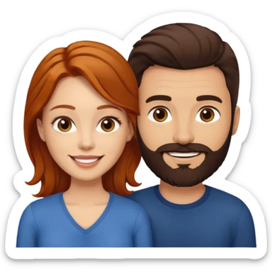 👩🏼‍❤️‍👨🏽 Something like this, but make the guy more lighter and give the girl a bit more red hair like ginger style make the guy have dark brown hair, same with the beard and add her in the middle top sticker