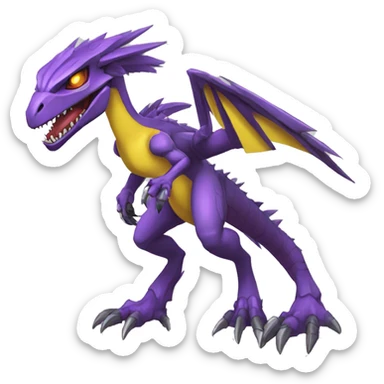  Cool Edgy Purple Yellow Digimon-Fakemon-Guilmon-Velociraptor-Dragon-Mecha full body sticker