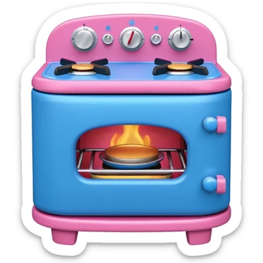Cute toy stove, single burner only, front view.
BabyBus-style 2.5D soft shading, bright pastel colors (pink & blue).
Rounded chunky toy shape, simple details.
Even studio lighting, NO harsh light, NO realism, NO textures.
Smooth matte surface, no outlines, no strokes.
Clean background. sticker