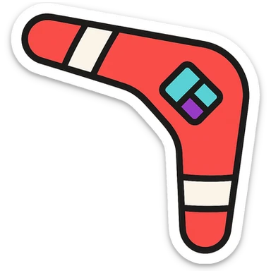 playful outlined icon of a red and white boomerang, Microsoft Power Pages logo subtly integrated, clean look sticker