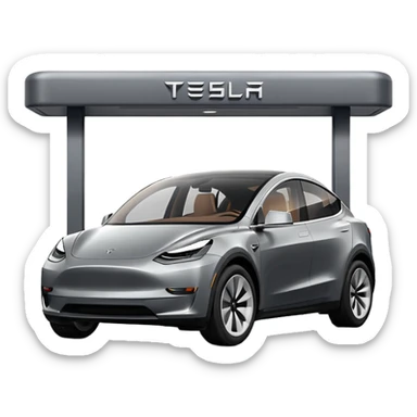 A Tesla Model Y parallel parking in front of a store, from above sticker