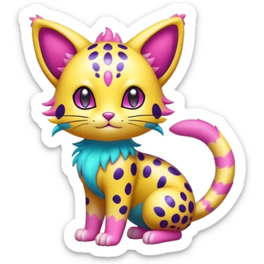 Colorful Shiny Neon-colored Unqiue cute Adorable furry Liepard-Skitty-Delcatty-Pokémon-Fakémon-hybrid-creature (full body) sticker