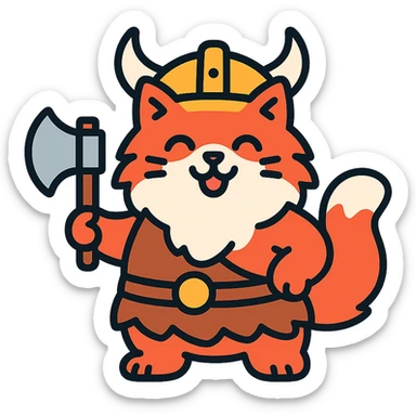 A happy, moderately plump barbarian cat that is red and white, fluffy sticker
