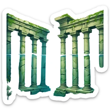 Simple Atlantis underwater ruins, fallen columns, broken domes, ancient stone structures, minimal details sticker