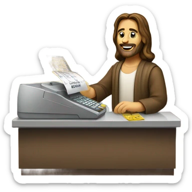 Jesus christ working cash register sticker