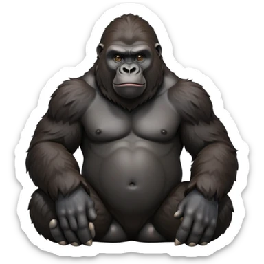 cinematic-gorilla-realistic-full-body-sitting-emoji,-exuding-strength,-thick-dark-fur-in-the-light,-head-tilted-dramatically,-deep-dark-eyes-filled-with-intense-intelligence,-simplified-yet-realistic-focused-features,-highly-detailed,-glowing-with-an-almost-sarcastic-glow sticker
