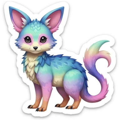 Feral Rare realistic edgy pretty beautiful handsome gorgeous pastel-gradient aesthetic colorful vibrant Vernid-Trico-species-Fakemon-creature by LiLaiRa, random markings, tufted ears, full body sticker