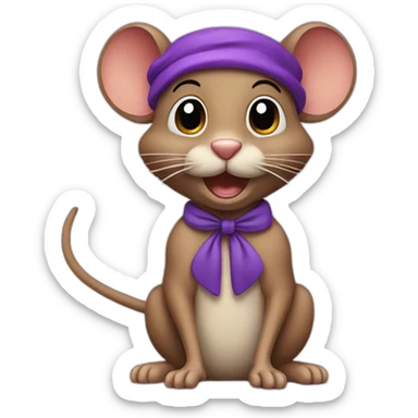 brown jerry mouse cartoon with purple bow hairband sticker