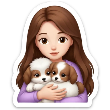 girly girl with long hair cuddling a puppy sticker