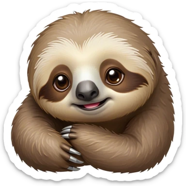 Cinematic Cute Sloth Portrait Emoji, Head tilted playfully and inquisitively, with a delightfully relaxed expression accented by a soft, fuzzy Fur and round, sparkling eyes filled with charm, Simplified yet irresistibly adorable features, highly detailed, glowing with a warm, gentle glow, high shine, affectionate and laid-back, stylized with a touch of whimsical laziness, bright and endearing, soft glowing outline, capturing the essence of a mischievous yet loving sloth that seems as if it could slowly dangle out of the screen into your arms! sticker