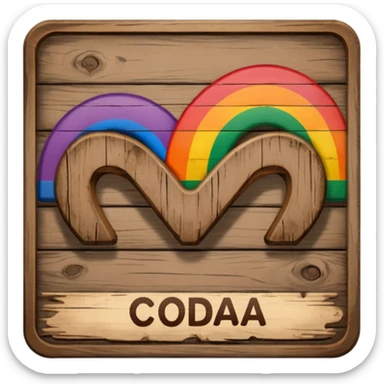 a wooden sign that says "Coda's Gay" sticker