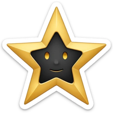 Create a high-quality emoji icon with a black circular background, a white five-pointed star in the center, and a thin golden outline around the circle. The design should be minimalistic, modern, and in emoji style, suitable for use in messaging apps. sticker