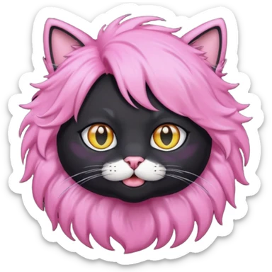 Black cat wearing a male pink hair wig sticker