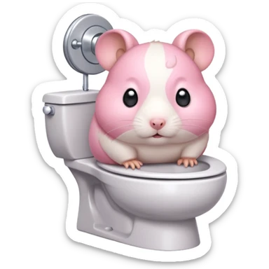Cute chubby cartoon-style hamster sitting on toilet pooping looking as if he had an accident sticker
