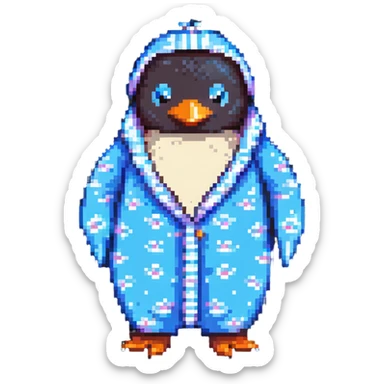 two penguins having a pajama party, pixel art style, cute and cozy sticker