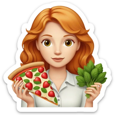 Strawberry blonde woman holding veggie pizza  sticker