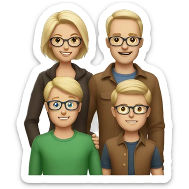 white family that consists of father (blond hair and glasses), mother (brown hair and glasses) and 3 boys (all of them with blond hair) sticker