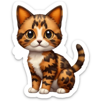 A high-resolution photo-realistic digital illustration of a brown multicoloured  tortoiseshell cat kitten, chest upward (no white) sticker