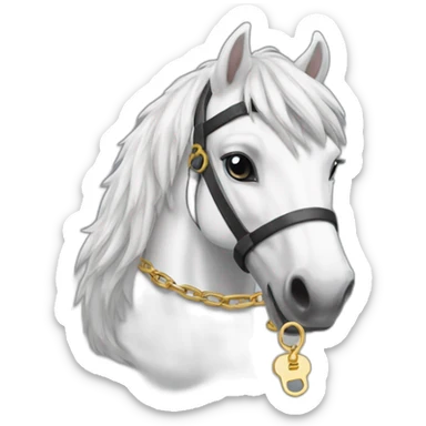 White stallion mustang wearing a key around the neck only necklace sticker