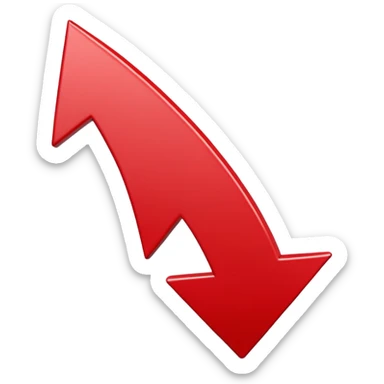 iOS-style 3D emoji: upward-pointing arrow with a zigzag line chart shape, glossy red surface, thick beveled edges, soft shadow, no text, no face sticker