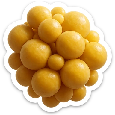 CELLULA DI GRASSO (ADIPOCITA) GIALLA A GRAPPOLO, IPERREALISTICI 4K, FLUTTUANO IN ARIA sticker