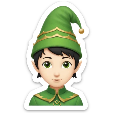 elf with short black hair and green hat sticker