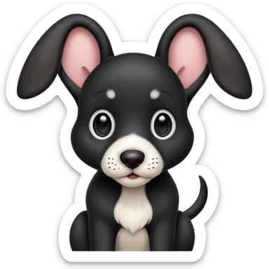 Realistic puppy black hound dog, white snout, big ears, white chest sticker