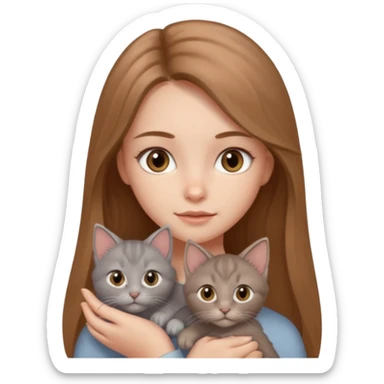 a light brown long hair with grey eyes girl and grey kitten sticker