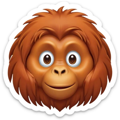 Cinematic Cute Orangutan Portrait Emoji, Head tilted playfully and inquisitively, with a gentle, expressive face accented by soft, flowing fur and round, sparkling eyes brimming with warmth, Simplified yet irresistibly adorable features, highly detailed, glowing with a warm, friendly glow, high shine, affectionate and lively, stylized with a touch of jungle whimsy, bright and endearing, soft glowing outline, capturing the essence of a mischievous yet loving orangutan that seems as if it could swing out of the screen into your arms! sticker