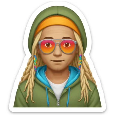 blonde long dreadlocks man with hoodie with colour ful sun glasses sticker