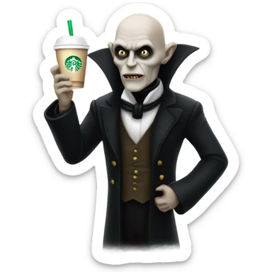 Count Orlok holding a cup from Starbucks sticker